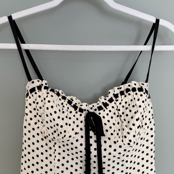 Reformation "Andrea" Eclipse Polka Dot Sweetheart Tie Cami Spaghetti Strap Top - Picture 5 of 14